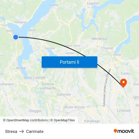 Stresa to Carimate map