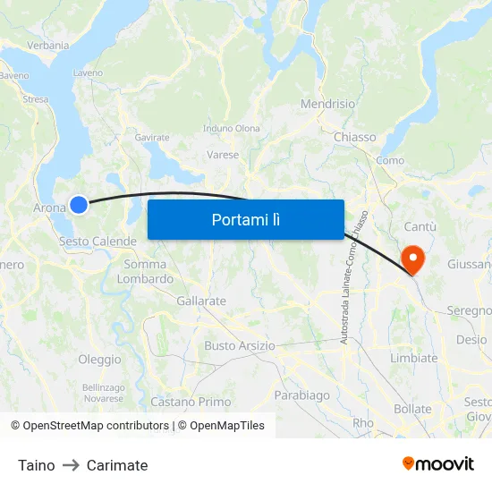 Taino to Carimate map