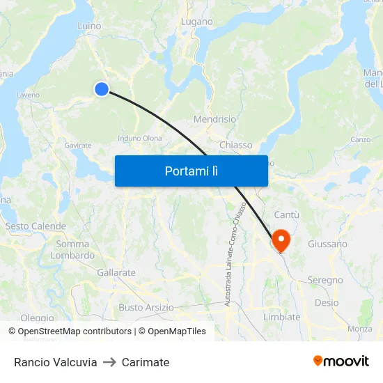 Rancio Valcuvia to Carimate map