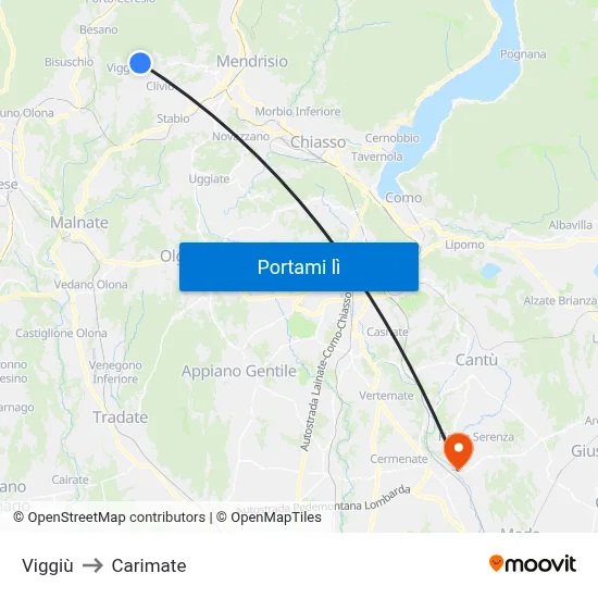 Viggiù to Carimate map