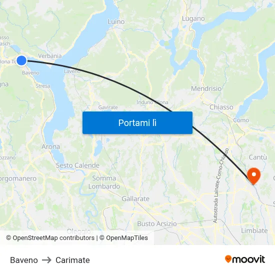 Baveno to Carimate map