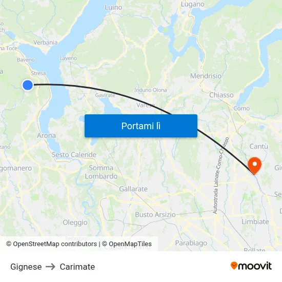 Gignese to Carimate map