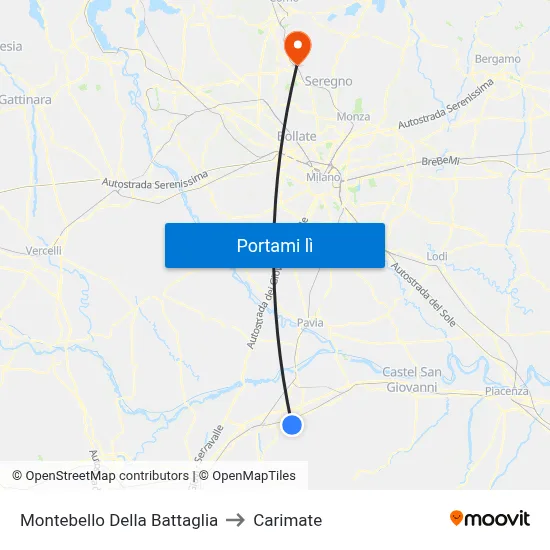 Montebello Della Battaglia to Carimate map