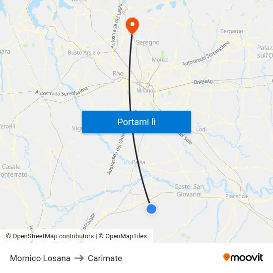 Mornico Losana to Carimate map