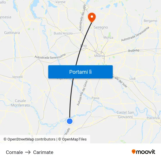 Cornale to Carimate map