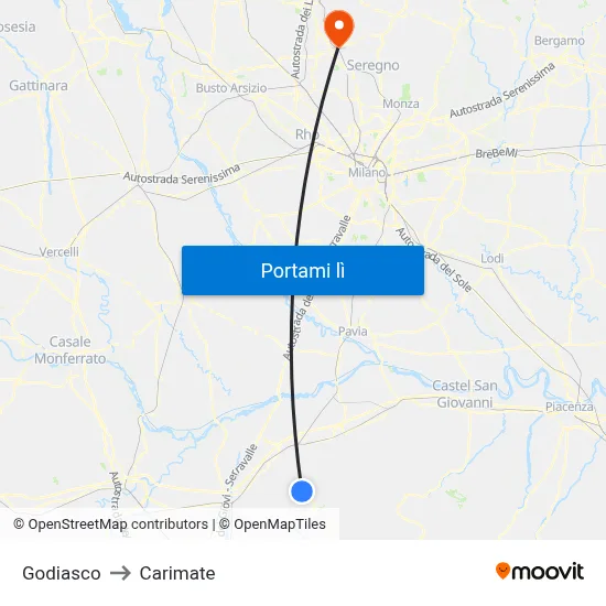 Godiasco to Carimate map
