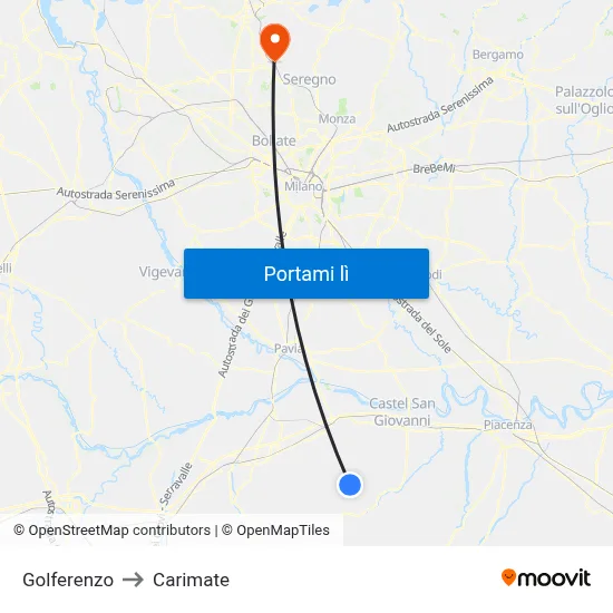 Golferenzo to Carimate map