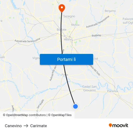 Canevino to Carimate map