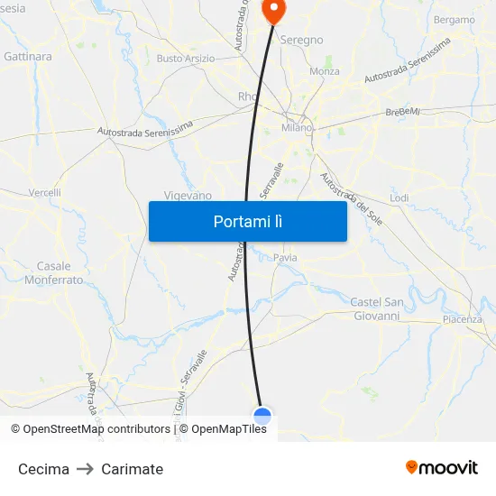 Cecima to Carimate map