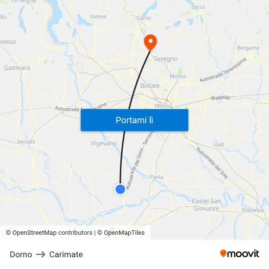 Dorno to Carimate map