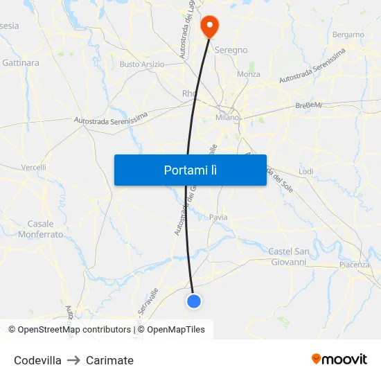 Codevilla to Carimate map