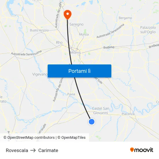 Rovescala to Carimate map