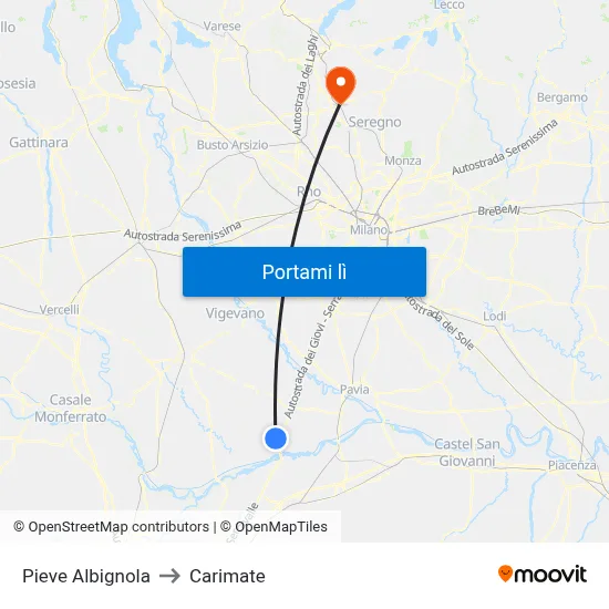 Pieve Albignola to Carimate map