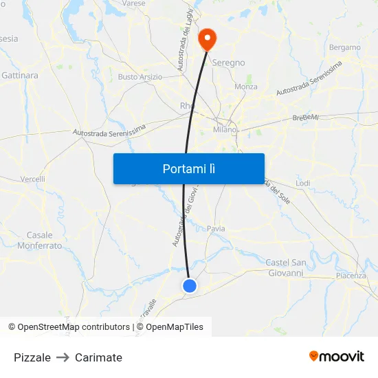 Pizzale to Carimate map