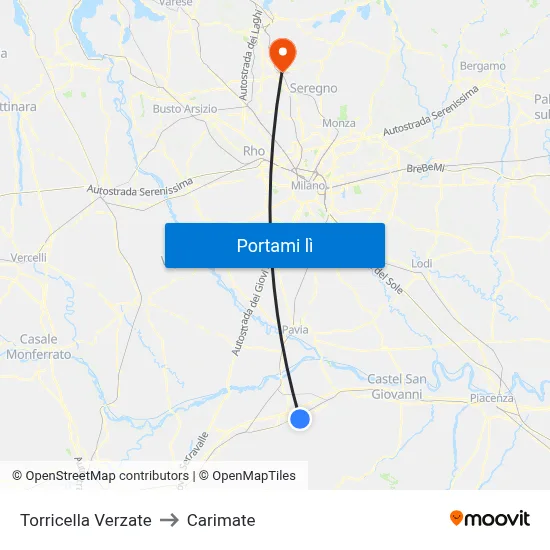Torricella Verzate to Carimate map