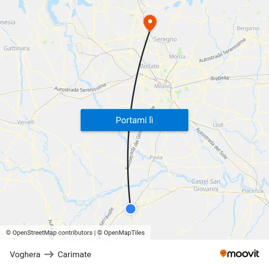 Voghera to Carimate map