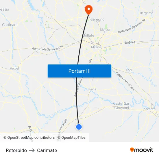 Retorbido to Carimate map