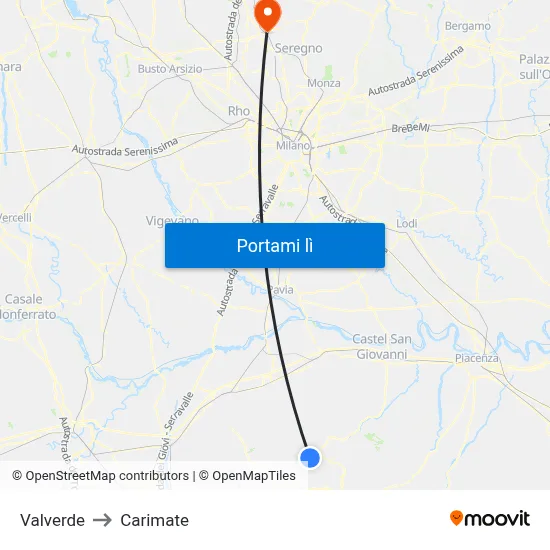 Valverde to Carimate map