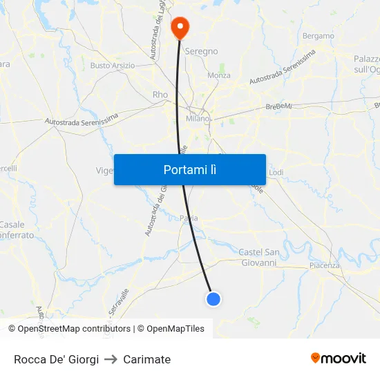 Rocca De' Giorgi to Carimate map