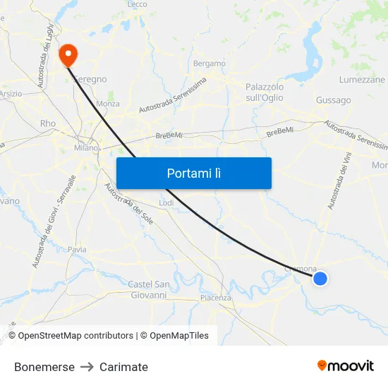 Bonemerse to Carimate map