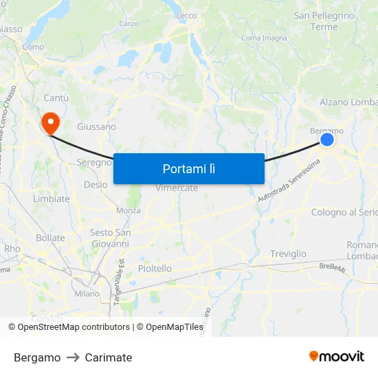 Bergamo to Carimate map