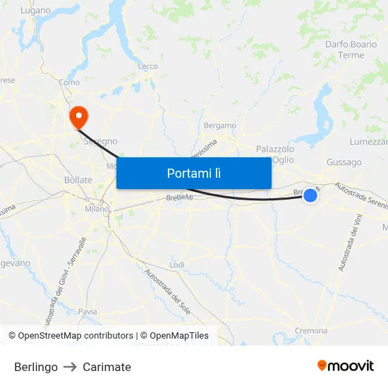 Berlingo to Carimate map
