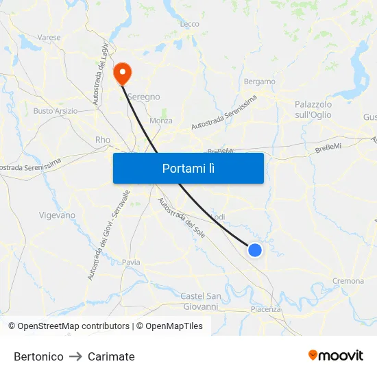 Bertonico to Carimate map