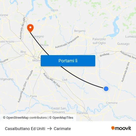 Casalbuttano Ed Uniti to Carimate map