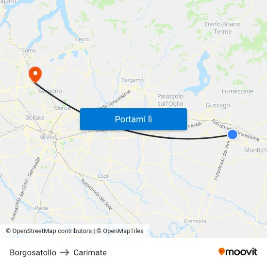 Borgosatollo to Carimate map