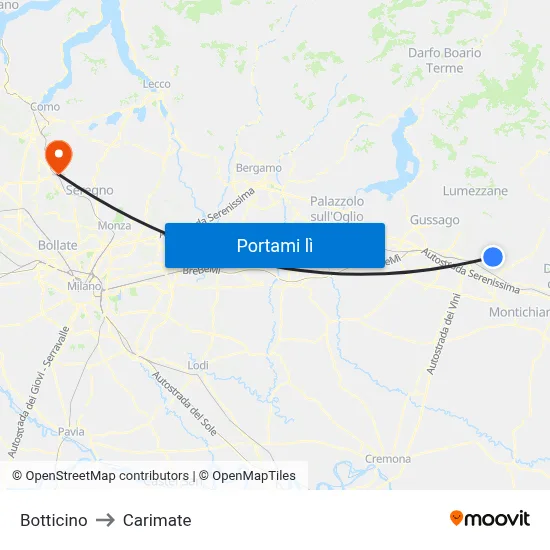 Botticino to Carimate map