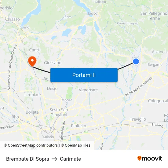 Brembate Di Sopra to Carimate map