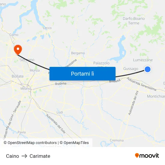Caino to Carimate map