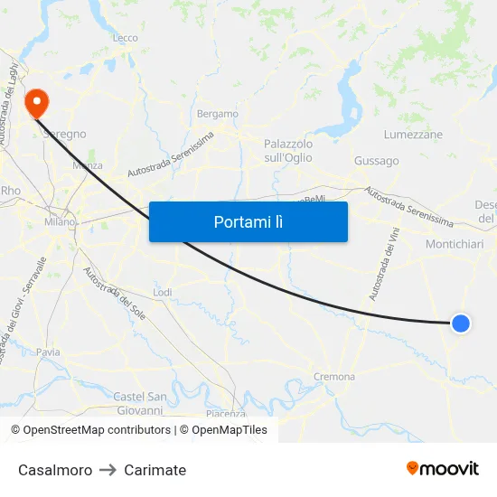 Casalmoro to Carimate map