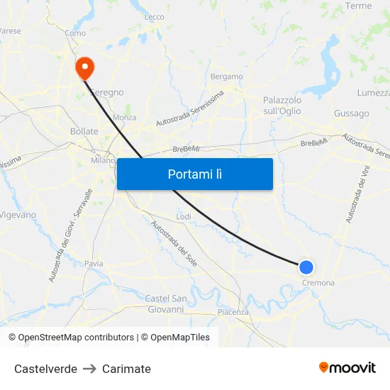 Castelverde to Carimate map