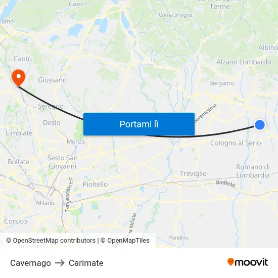 Cavernago to Carimate map