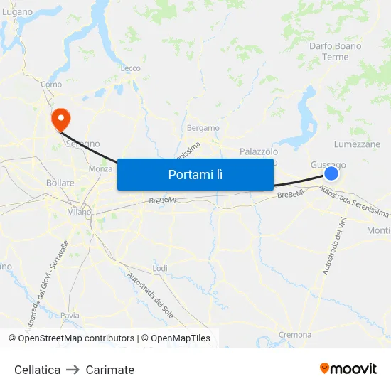 Cellatica to Carimate map