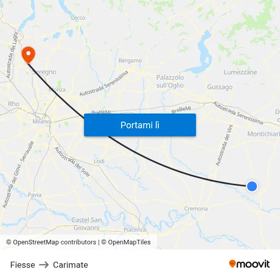 Fiesse to Carimate map