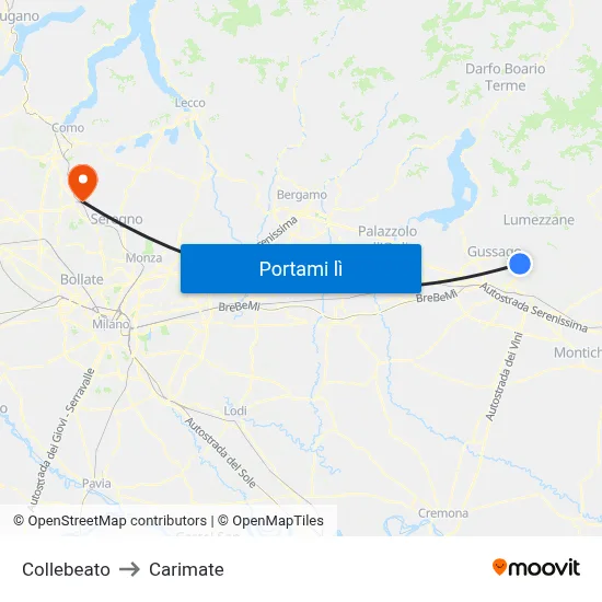 Collebeato to Carimate map