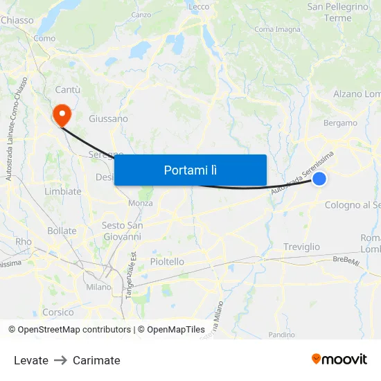 Levate to Carimate map