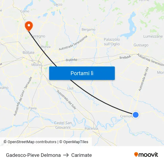 Gadesco-Pieve Delmona to Carimate map