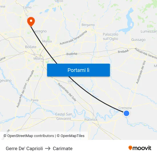 Gerre De' Caprioli to Carimate map