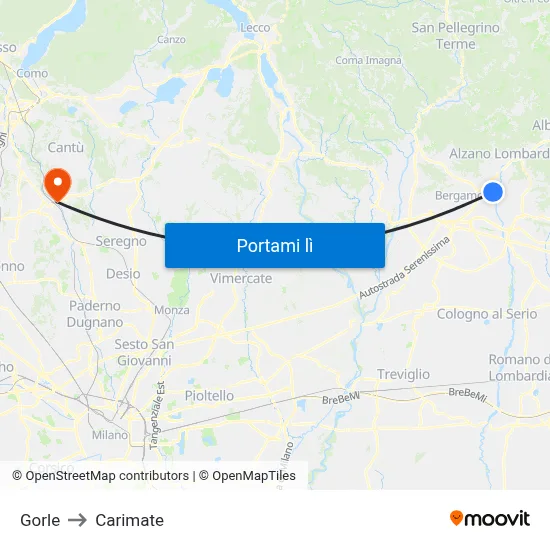 Gorle to Carimate map
