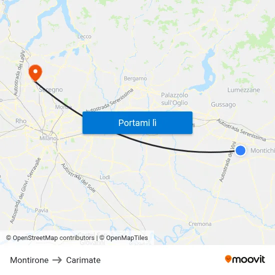 Montirone to Carimate map
