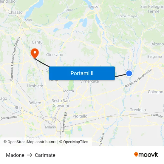 Madone to Carimate map