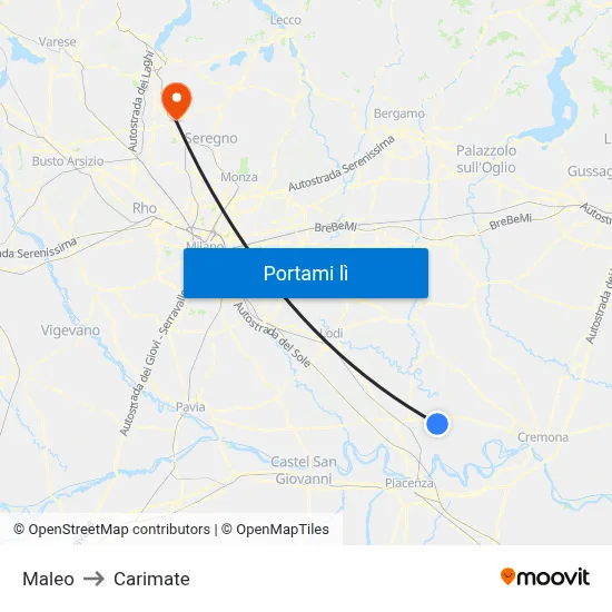 Maleo to Carimate map