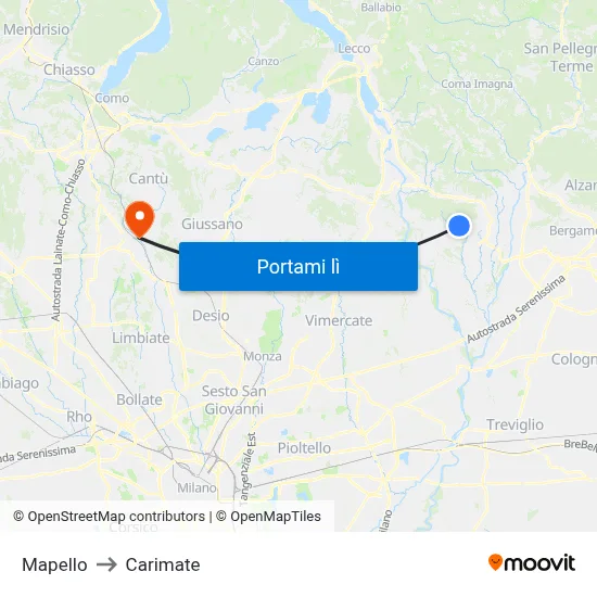 Mapello to Carimate map