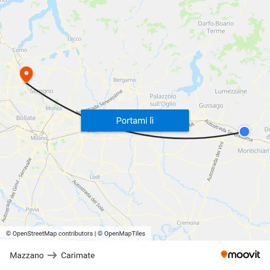 Mazzano to Carimate map