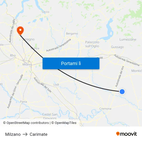 Milzano to Carimate map