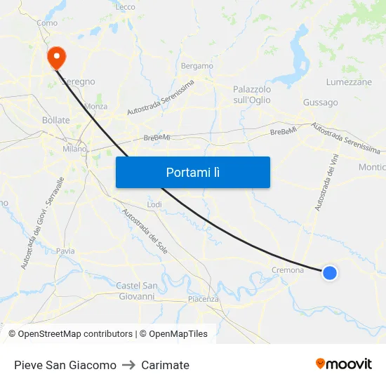 Pieve San Giacomo to Carimate map