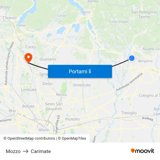 Mozzo to Carimate map